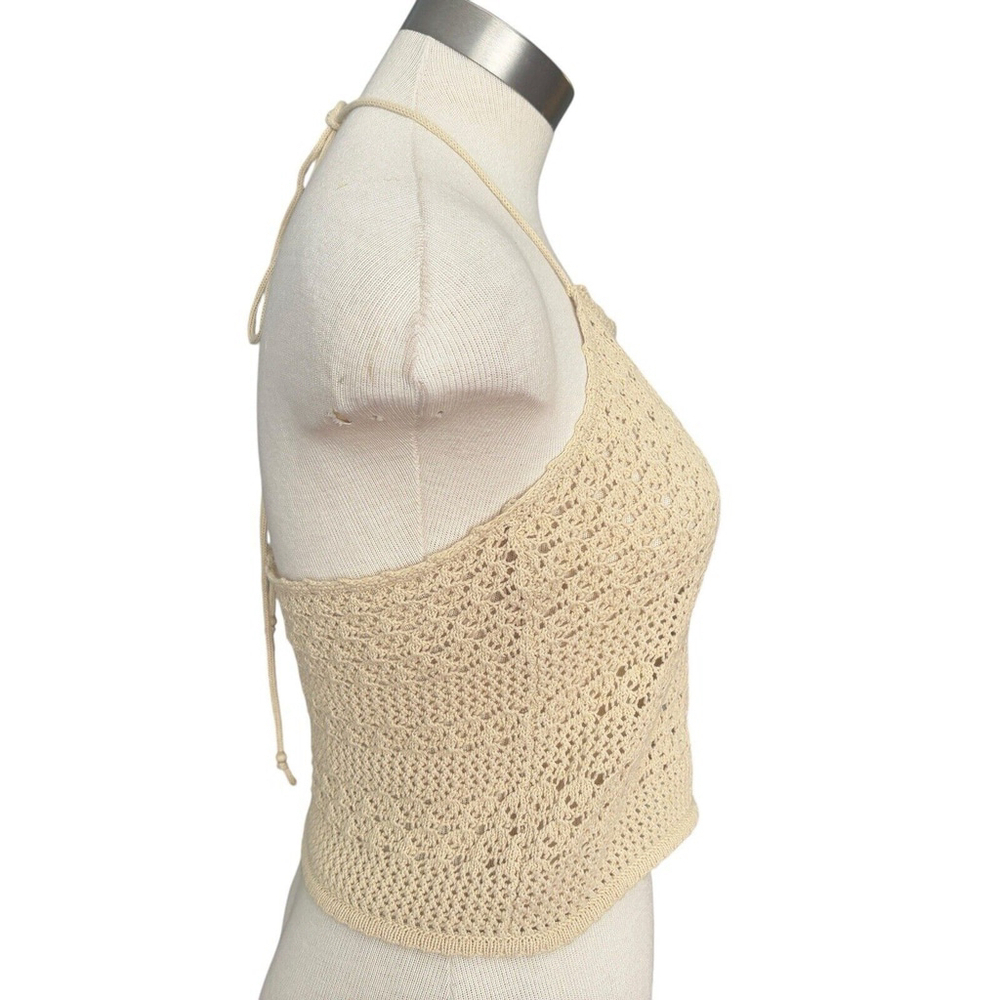 House of Harlow 1960 Top Crochet Cropped Halter Beige Sz. M - Picture 4 of 10